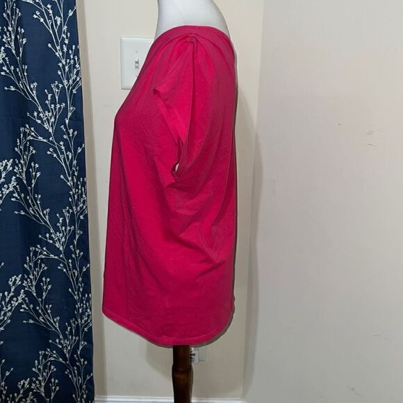 Soft Surroundings Asymmetrical Sleeve Embroidered Flower Top Pink sz S Small - Picture 3 of 6